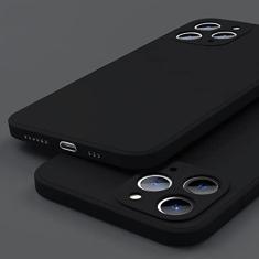 Imagem de Capa de telefone quadrada de silicone líquido para iPhone 14 12 11 13 Pro Max Mini X XR XS 7 8 Plus SE 2 Capa de proteção de lente completa, preta, para iPhone 14 Pro