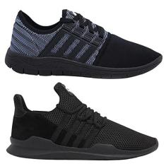 Imagem de Kit 2 Tênis Caminhada Corrida Academia Fitness Leve Macio Confortável - Azul - 36