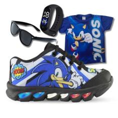 Imagem de Kit Tênis De Led Infantil Menino Masculino Sonic Boom + Camisa + Relóg