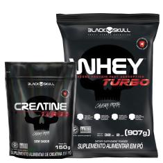 Imagem de Combo de Suplementos  Whey Protein Turbo 907g + Creatina Sem Sabor Refil -  Black Skull-Unissex