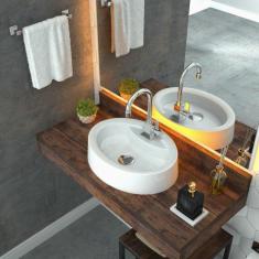 Imagem de Kit Cuba OV43 com Torneira Luxo 1195 Metal e Válvula Click 1 Polegada G e Sifão Pvc e Flexível Compace 