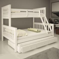 Imagem de Treliche Com Gavetas Cama Casal Solteiro De Madeira Flex Exclusivo Totalità Cor:branco