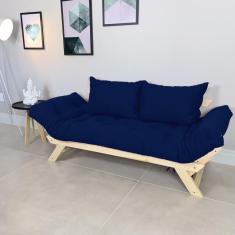 Imagem de Sofá Japão Futon Acquablock Azul Royal Em Madeira Maciça