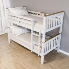 Imagem de Beliche Solteiro Import com Porta Livros Madeira Maciça Branco/Mel Housin