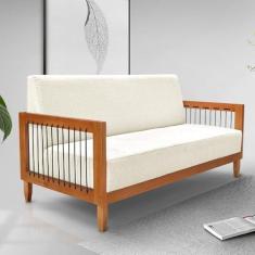 Imagem de Sofá Namoradeira 2 Lugares Sala de Estar Pés Madeira Maciça Corda Náutica Preta 160cm Manila Linho Off White Rústico G63 - Gran Belo