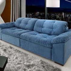 Imagem de Sofá Retrátil e Reclinável 2 Lugares 260cm Pérola Veludo Azul