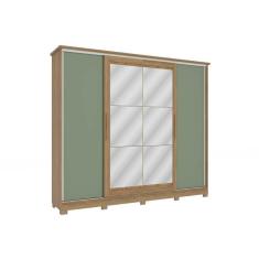Imagem de Guarda Roupa Casal 4 Portas De Correr c- Espelho E Pés Cb01n565 Nogueira-macadamia-verde Oliva