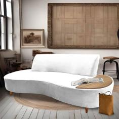 Imagem de Sofá Curvo Living Premium 3 Lugares Corino Branco Com Apoio Lateral MDF Caramelo - Ahazzo Móveis