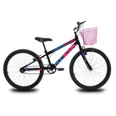 Imagem de Bicicleta Infantil Aro 24 KOG Feminina com Cestinha Cor Preto Rosa