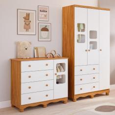 Imagem de Quarto de Bebê Completo com Guarda Roupa 3 Portas Cômoda Uli 4 Gavetas 100% MDF Móveis Peroba
