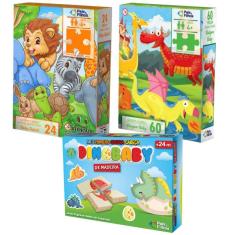 Imagem de Kit 3 Jogos Infantil Quebra-Cabeca Animais Brinquedo Criança