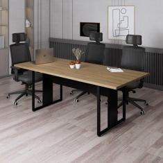 Imagem de Mesa Reunião Pé Metálico 2000cm X 900cm AMADEIRADO CLARO/PRETO