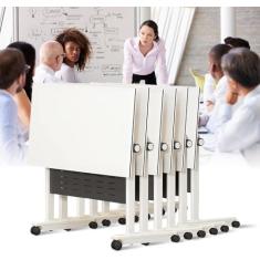 Imagem de Escrivaninha, branca, mesa de conferência dobrável com rodas, pacote com 6, mesa de conferência dobrável, mesa de reunião, mesa de treinamento móvel moderna, adequada para escritório, sala de reunião,