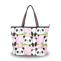 Imagem de ColourLife Bolsa de mão com alça superior, linda bolsa de ombro de bambu Pandas para mulheres e meninas, Multicolorido., Medium