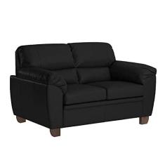 Imagem de Sofá 2 Lugares Sala de Estar Pés em Madeira Nauru Couro Preto - Gran Belo