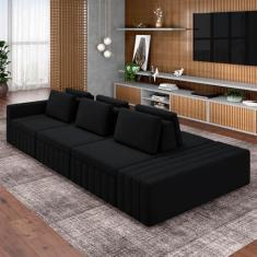 Imagem de Sofá Ilha com Encosto e Almofadas Móveis Olimpo 335cm Modulado Veludo Preto G45 - Gran Belo