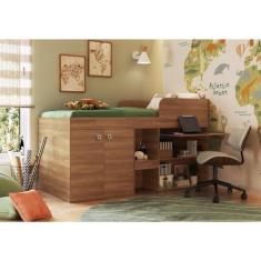 Imagem de Cama Alta Multifuncional c/escrivaninha 90 Monterey Nogal