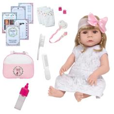 Imagem de Boneca Reborn Menina Vestido Branco Completo