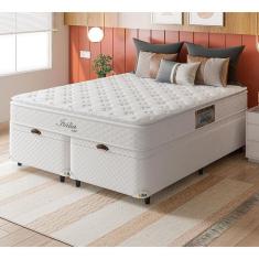 Imagem de Cama Box Queen Size com Colchão Umaflex Itália e Base Itaflex Universal com Pillow Top, Molas Ensacadas e Baú - Branco