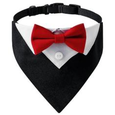 Imagem de Bnibol Coleira de smoking para cães para casamento, noivado e aniversário, fantasia formal de coleira bandana com gravata borboleta vermelha e fivela ajustável, adequada para cães pequenos, médios e
