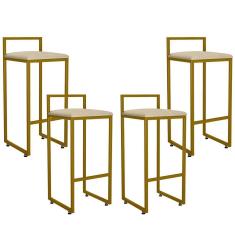 Imagem de Kit 04 Banquetas Altas Hanna Dourado Suede Bege