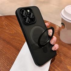 Imagem de Capa luxuosa de carregamento sem fio para iPhone 11 12 13 14 15 Pro Max Plus com suporte de anel magnético capa de proteção para câmera, preta, para iPhone 12Pro Max