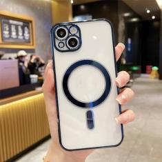 Imagem de Caso de carga sem fio magnético chapeamento de luxo para iphone 14 13 12 mini 11 pro xs max x xr 7 8 plus capa macia clara, marinha, para iphone xr