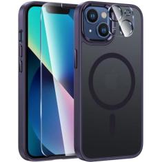 Imagem de FNTCASE Capa para iPhone 13: Capa para iPhone 14 Capa traseira magnética translúcida fosca com botão de metal proteção de grau militar à prova de choque capa protetora de corpo inteiro para celular