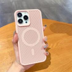 Imagem de Capa luxuosa de dissipação de calor para iPhone 15 14 13 12 Pro Max Plus 11 Carregador sem fio respirável capa de cor sólida, rosa, para iPhone 15 Plus