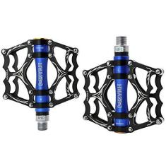 Imagem de Pedais de bicicleta MTB, pedal de bicicleta de alumínio ultraleve de 9/16" selado para ciclismo selado, 3 pedais de rolamento para bicicleta de estrada, mountain bike, BMX, MTB, E-Bike, ciclismo (azul preto)