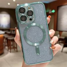 Imagem de Para galvanizar lente protetor caso de telefone para iphone 15 11 12 13 14 pro max plus carga sem fio pára-choques glitter capa, verde, para iphone 12