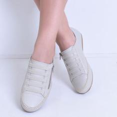 Imagem de Tênis Feminino Mocatênis Off White com zíper Izabela Araújo Couro, Off