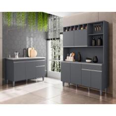 Imagem de Balcão Gabinete Sara 3 Portas + Kit Aurora 130cm Compacta c/ Nichos Ci