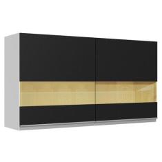 Imagem de Armário De Cozinha Aéreo 100% Mdf 120 Cm 2 Portas Vidro Reflex Branco/