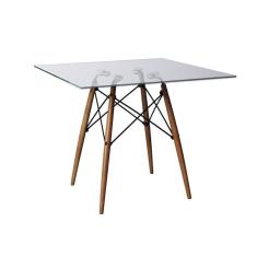 Imagem de Mesa De Jantar Vidro Eames Eiffel Quadrada 110cm Base Madeira Maciça - Cor: Marrom