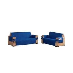 Imagem de Capa De Sofá 2 E 3 Lugares King Com Laço Porta Controle Azul