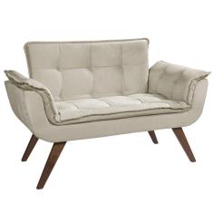 Imagem de Poltrona Namoradeira Orion 2 Lugares Base Palito Tecido Bege