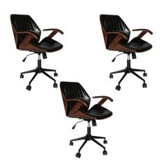 Imagem de Kit 3 Cadeiras De Escritório Giratórias Pu Preto
