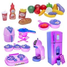 Imagem de Kit Cozinha Infantil Menina Fruta Mercadinho Air Fryer 32Pç - Altimar