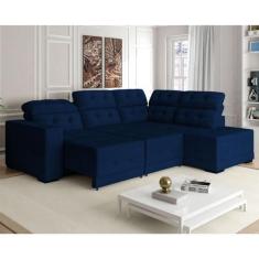 Imagem de Sofá Canto 285 X 205 Cm Chaise D Sttilo Retrátil Mola D26 Suede Azul 6