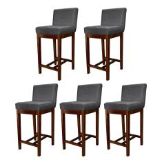 Imagem de Kit 5 Banquetas Média Lisboa Madeira Capuccino Suede Cinza CCS