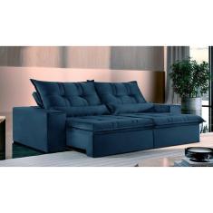 Imagem de Sofá 3 Lugares Retrátil e Reclinável Galícia Veludo com Molas Azul