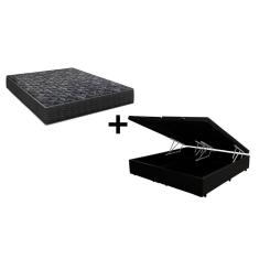 Imagem de Cama Box Baú King 193 Bipartido Tecido Sintético Preto com Colchão Lisboa Espuma D28 Preto