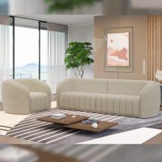 Imagem de Conjunto Sala De Estar Sofá 292cm 4 Lugares E Poltrona Adam Boucle Beg
