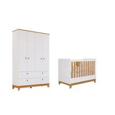 Imagem de Berço Americano e Guarda Roupas Biscoito Permobili Retro MDF, Branco A