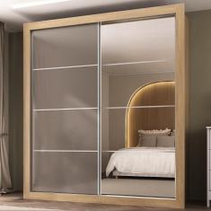 Imagem de Guarda-roupas Casal Com Espelho 2 Portas De Correr 4 Gavetas Dallas Multimóveis Mp4272 Lacca Fumê Lacca Fumê