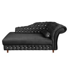 Imagem de Divã Chesterfield Juliette 160cm Pés Chanfrado Veludo Preto