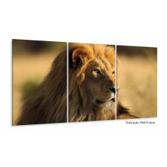 Imagem de Quadro Leão na Natureza decorativo 120x60 em tecido 3 peças