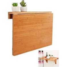 Imagem de Mesa Dobrável Montada Na Parede, Mesa Flutuante Para Cozinha E Mesa De Jantar, Mesa Para Escritório Em Casa, Estação De Trabalho, Mesa Para Computador, Mesas De Parede Para Espaços Pequenos, Bambu