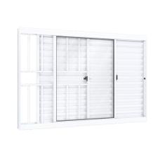 Imagem de Janela de Aluminío de Correr 100x150cm 2 Folhas Móveis 1 Fixa com Grade e Vidro Lucasa Ideale Branco